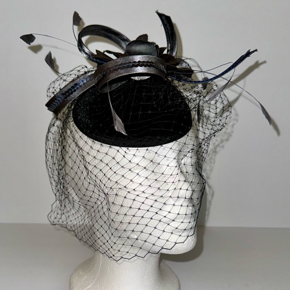 Black Velvet Flower Sequin Mesh Fascinator Headpiece Hat, One Size
